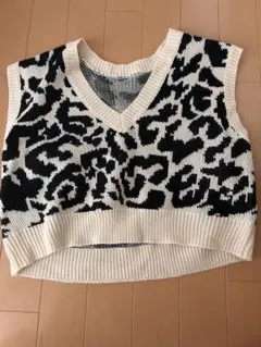 SHEIN ヒョウ柄 Vネック ニットベスト