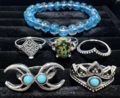 ③ 夏のアクセサリー　ブレスレット　シルバーリング　ジュエリー　ターコイズブルー