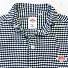 【美品　レアサイズ】ダントン　丸襟　プルオーバーシャツ　半袖　ギンガム　黒　ロゴ