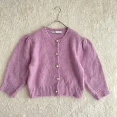 ザラ シャギーニット パールボタン カーディガン L パフスリーブ クロップド