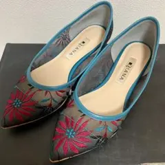 DIANA レース　パンプス　ブラック　ブルー系　22.0㎝