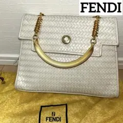 希少】FENDI ハンドバッグ ホワイト 編み込み ゴールド金具 