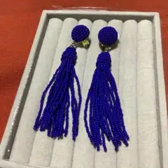 ビンテージビーズイヤリング(紺)
