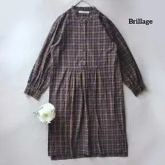ブリラージュ Brillage チェック シャツワンピース M 茶 紫 黒
