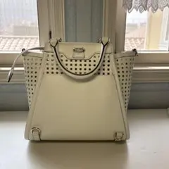 ホワイト 格子状デザイン ハンドバッグ