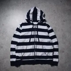 OLD GAP ボーダー ジップパーカー y2k ネイビー×ホワイト 天竺織り