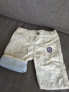 ミキハウス　半ズボン　白色（折返り　水色チェック柄）　90サイズ