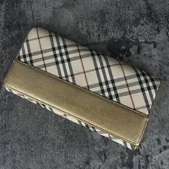 バーバリー ノバチェック×ゴールド がま口 長財布