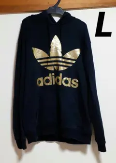 定番◆アディダスオリジナルス　ブラック　ゴールド　トレフォイルロゴ　L