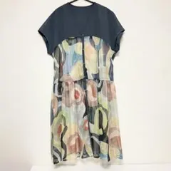 イオコムイオ ワンピース 花柄刺繍 ギャザーティアード ノースリーブ