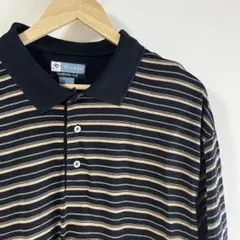 メンズ　ポロシャツ　ボーダー　紺色　XL