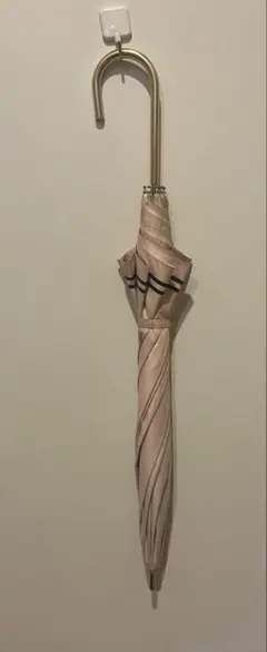 ベージュ ストライプ フック型雨傘