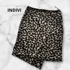 【美品】INDIVI スカート ブラウン 42 ひざ丈 アシンメトリー