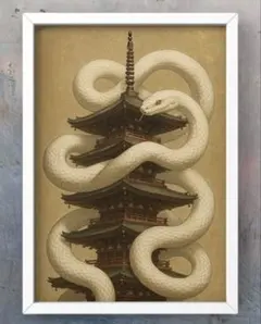 白蛇昇光　運気を巻き上げる極上の守護　額縁付き　開運グラフィックアート