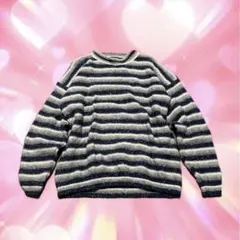 ボーダー ニット 青と白のストライプ ニットセーター グランジ