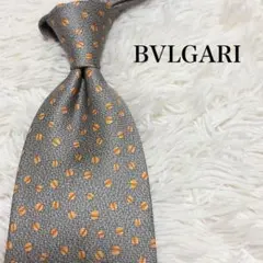 美品】ブルガリ BVLGARI ネクタイ セッテピエゲ シルク ドット グレー