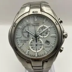 CITIZEN エコドライブ クロノグラフ 白文字盤 メタルベルト W61221