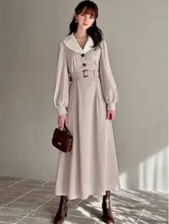 【秋服】ショールカラーベルト付きフレアワンピース[tu550] 新品未使用