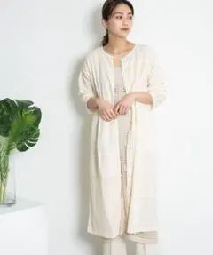 O513アーバンリサーチロングシャツワンピース長袖オフホワイト白無地コットン綿