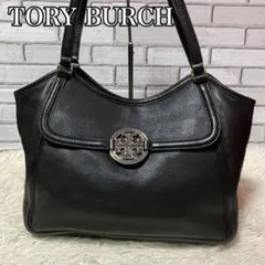 【極美品】 トリーバーチ トートバッグ ハンドバッグ ロゴ シボ革 A4 黒