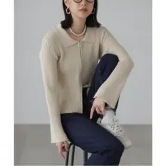 ★タグカット新品未使用★定価6,985円襟付きダブルジップリブニットカーディガン