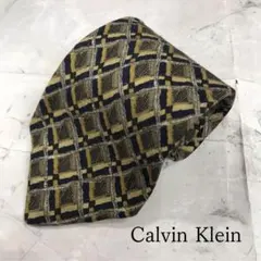 【美品】カルバンクライン　ネクタイ　ベージュ　幾何学模様の小紋柄　絹【n1842