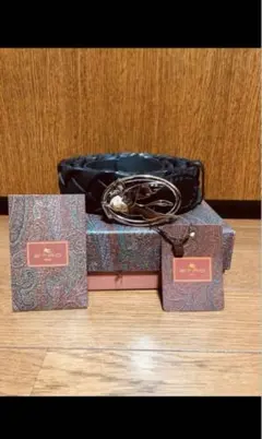 新品　エトロ　ETRO 編み込みレザーベルト 黒のサムネイル