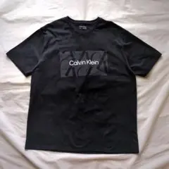 美品カルバンクライン半袖TシャツセンターロゴプリントデカロゴY2KチビT黒XL