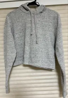 H&M スウェット パーカー クロップド丈 長袖 グレー