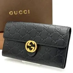 GUCCI グッチシマ GG柄 インターロッキング 長財布 レザー ブラック