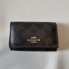 COACH ダークブラウン レザー キーケース