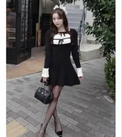 Darich リボンファーフレアニットミニワンピース