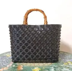 PPバンドバック、プラカゴ、かごバック、エコバッグ、ブラック