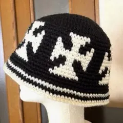 rku様専用　クラッシャーハット　やや大きめ　ブラック×アイボリー