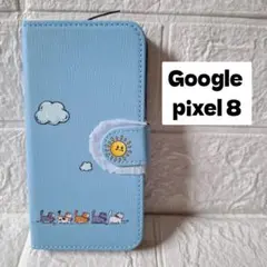 Google pixel 8 スマホケース 手帳型 カバー ブルー PUレザー