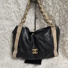 CHANEL チェーン　ラムレザー　ハンドバッグ ブラック ベージュ　オルセンのサムネイル