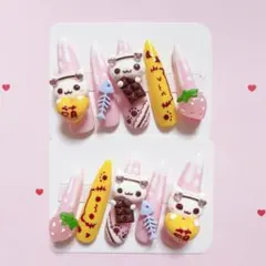 ♡ネイルチップ 地雷系 平成女児 量産型 メイド 猫 ピンク スーパーロング ♡