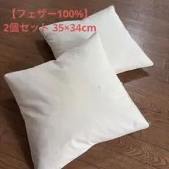 【フェザー100%】クッション 2個セット 35×34cm アイボリー