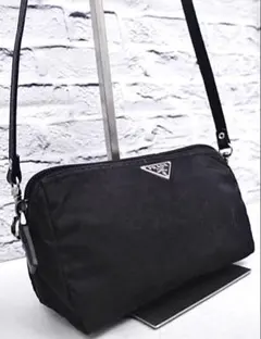 美品◆ PRADAプラダ ナイロンxレザー ショルダー カメラ バッグ ポーチ黒