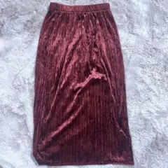 GU バーガンディ プリーツロングスカート　赤　ワインレッド　ベロア