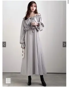 2Wayリボンブラウス×キャミソールワンピースアンサンブル[tg774] グレー
