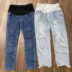 【美品】マタニティパンツ 2セットジーンズデニムウエストゴムアジャスター産前産後