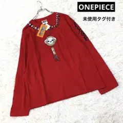 新品　ONE PIECE スカルペンダントデザイン長袖Tシャツ　赤　 Lサイズ