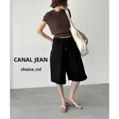 美品✨CANAL JEAN キャナルジーン コットンタックハーフパンツ ブラック