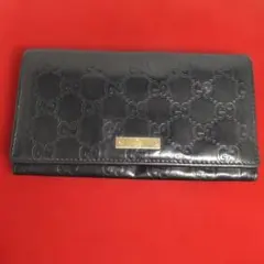 no910　GUCCI ブラックレザー 二つ折り財布