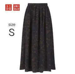 UNIQLO　ユニクロ　プリントフレアスカート　総柄　ネイビー　S