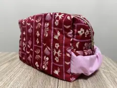 マイリトルボックス　赤い花柄ナイロンポーチ