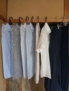 半袖シャツ6着＋細身パンツ2着セット（合計8着・クリーニング済メイン）のサムネイル