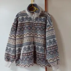 (2189) MN.L ネイティブ柄 フルジップ フリースジャケット ボア 中古