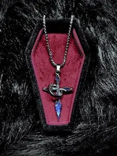 十字架 ロザリオ ブルー シルバーネックレス